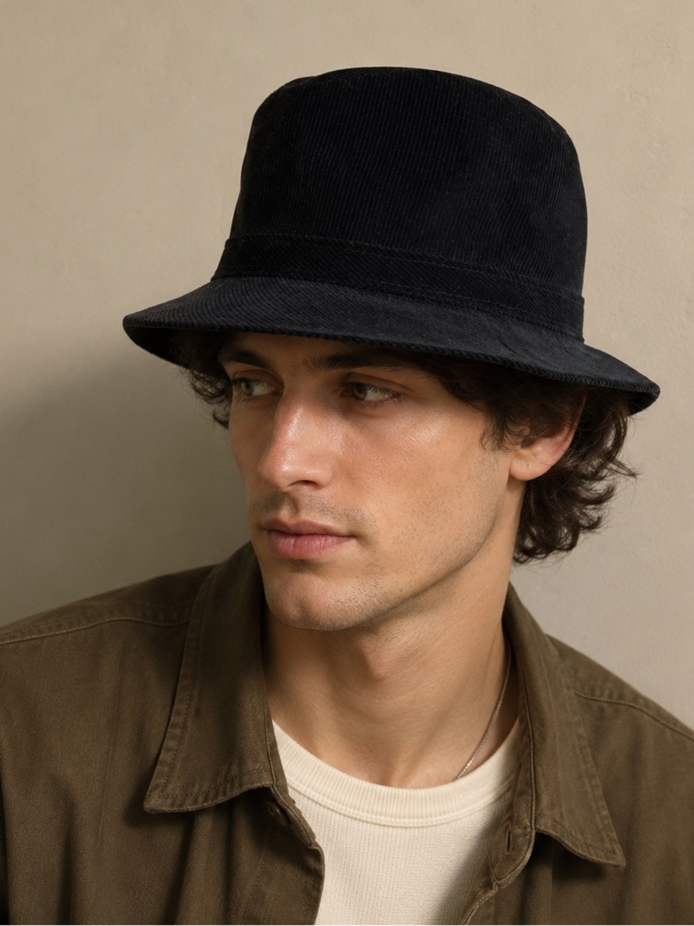 Men’s XO Collection Black Corduroy Grandpa Hat Fedora Bucket Hat Size L